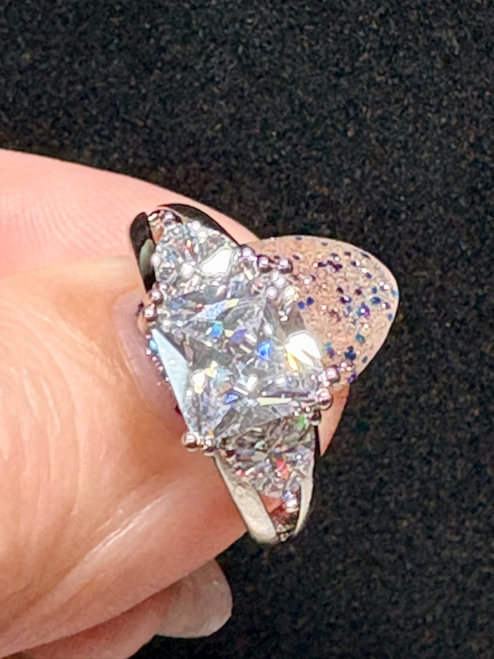 Sparkling Clear Trio CZ Ring - Women's Fashion Jewelry